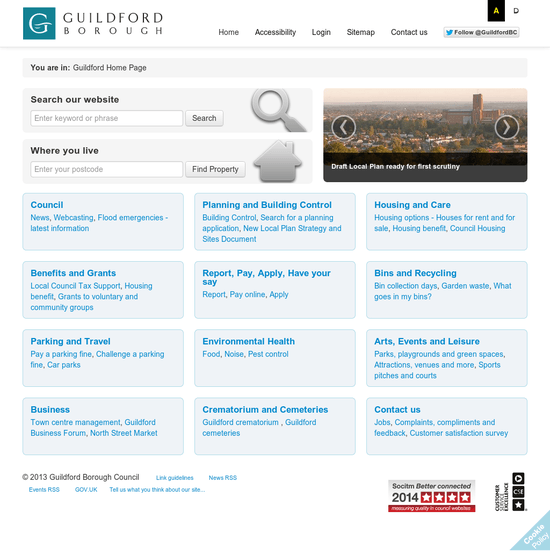 A screenshot of the Guildford Borough Council homepage